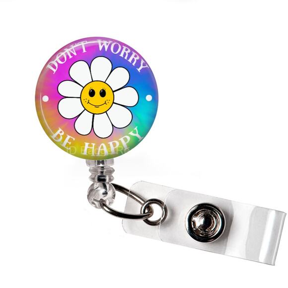 Don't Worry Be Happy Daisy ID Name Tag Badge Holder * Positive * Mindfulness * - Picture 1 of 5